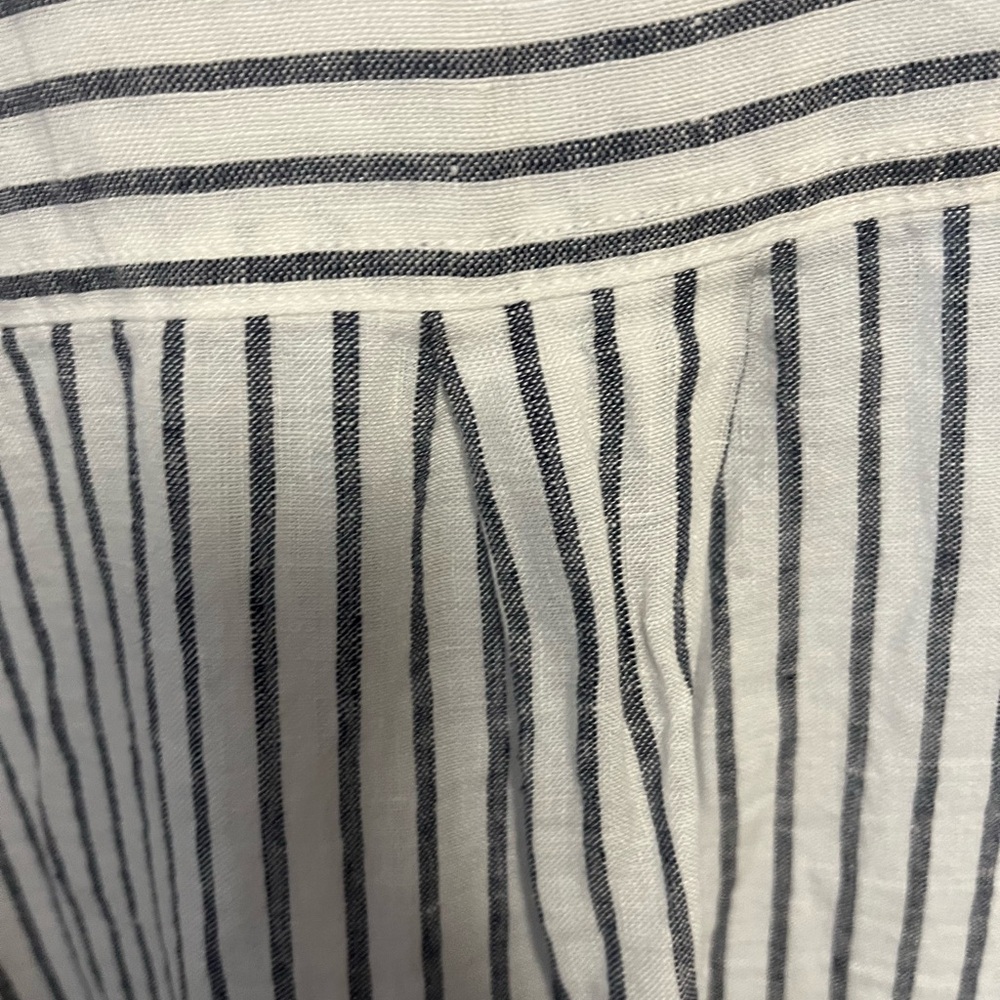 Tahari 100% Linen Blue and White Striped Shirt Button Up Shirt Size  XL - Picture 15 of 16